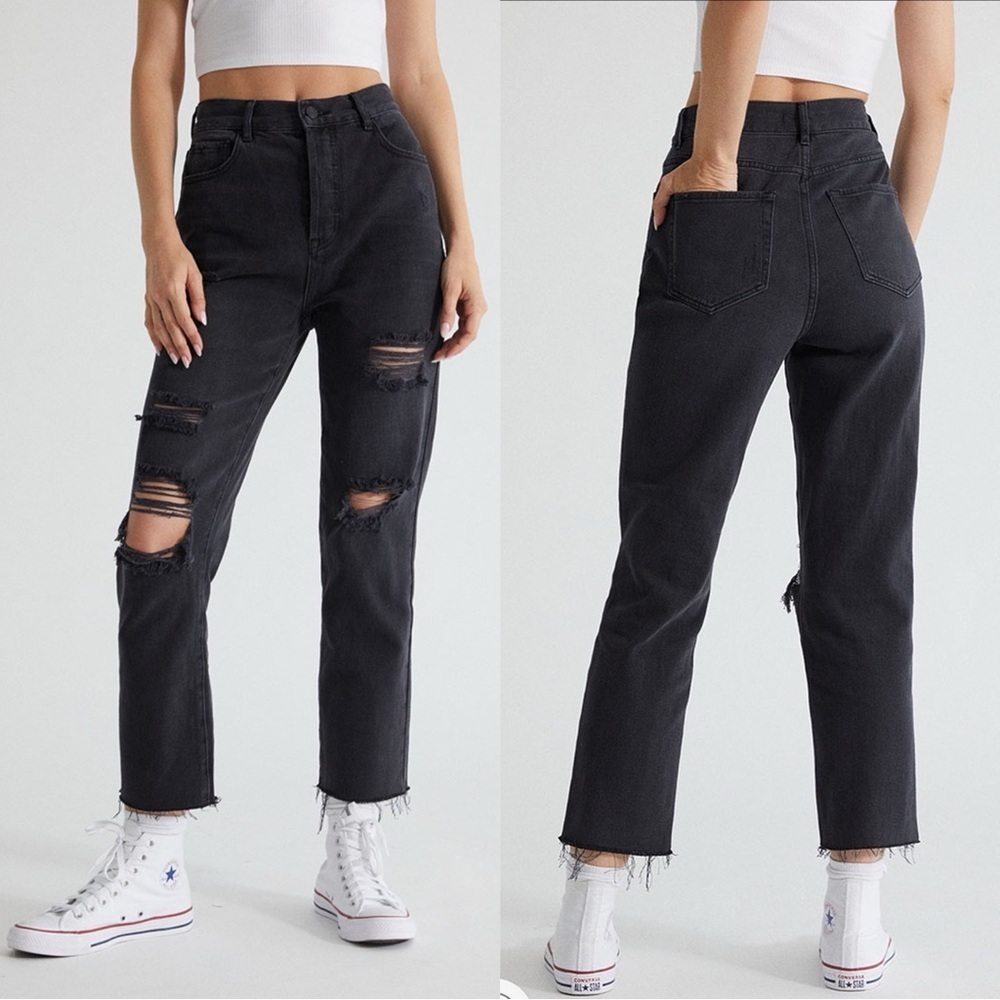 PacSun Black High Waisted Straight Distressed Jeans Size 25